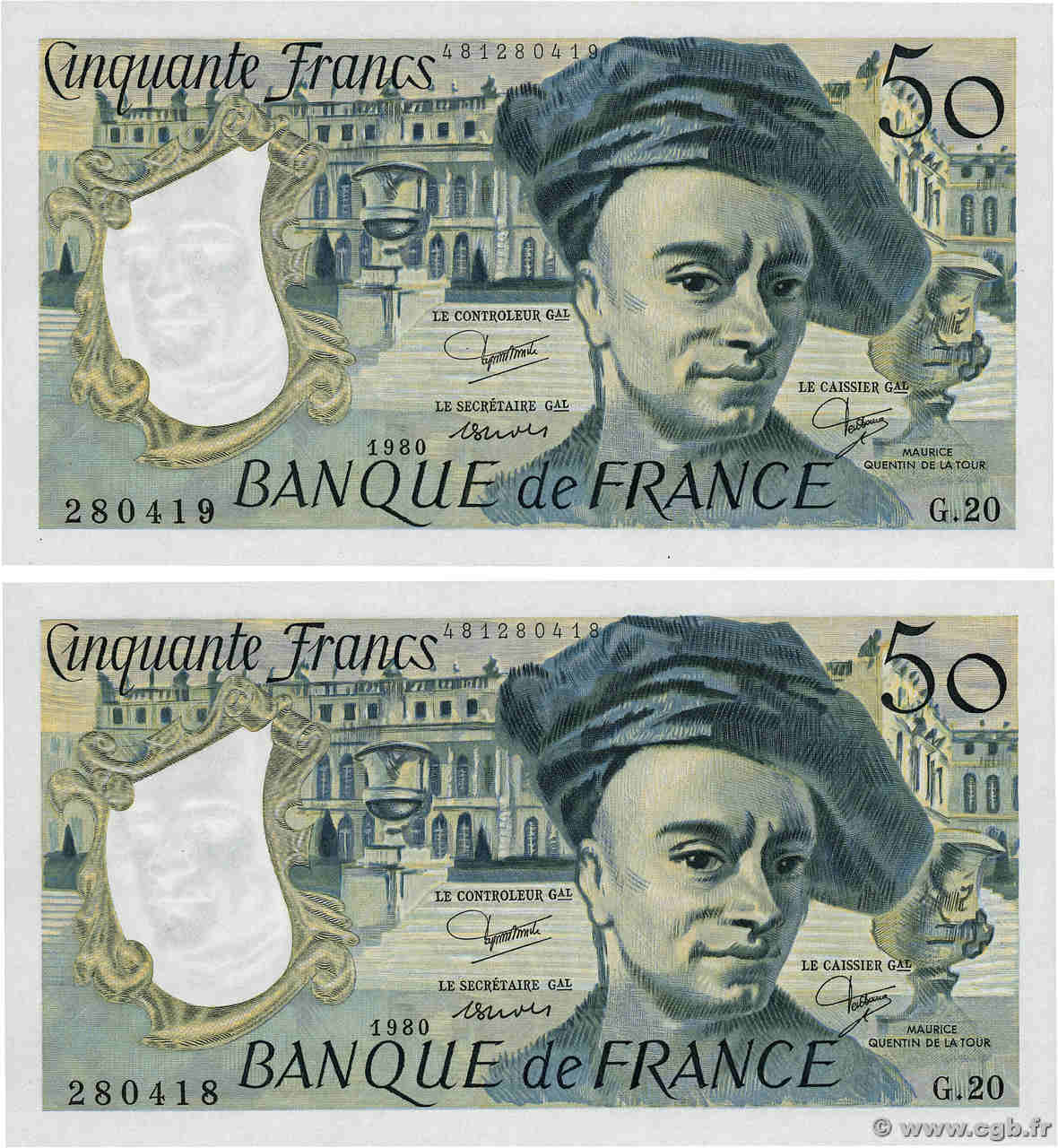 50 Francs QUENTIN DE LA TOUR Consécutifs FRANCE  1980 F.67.06 UNC-