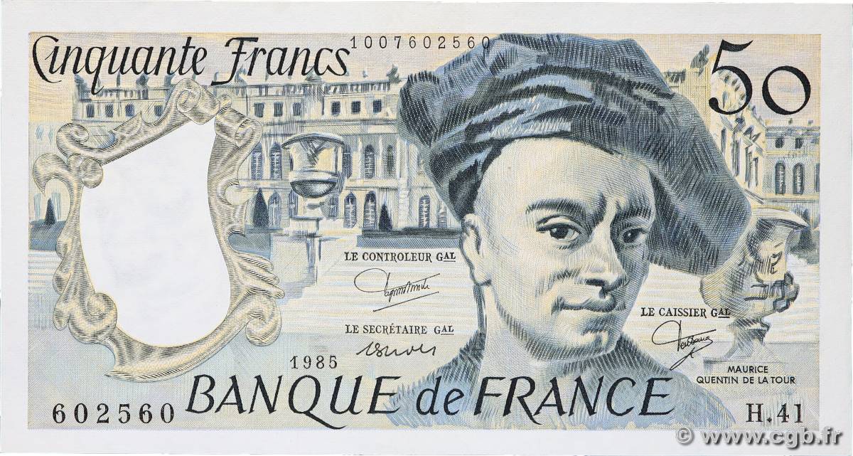 50 Francs QUENTIN DE LA TOUR FRANCIA  1985 F.67.11 SC+