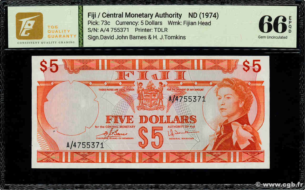 5 Dollars FIJI  1974 P.073c UNC