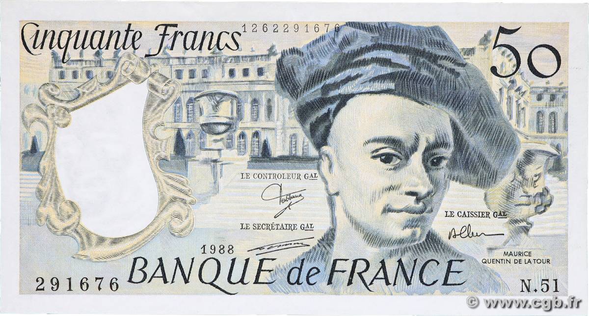 50 Francs QUENTIN DE LA TOUR FRANCIA  1988 F.67.14 SC+