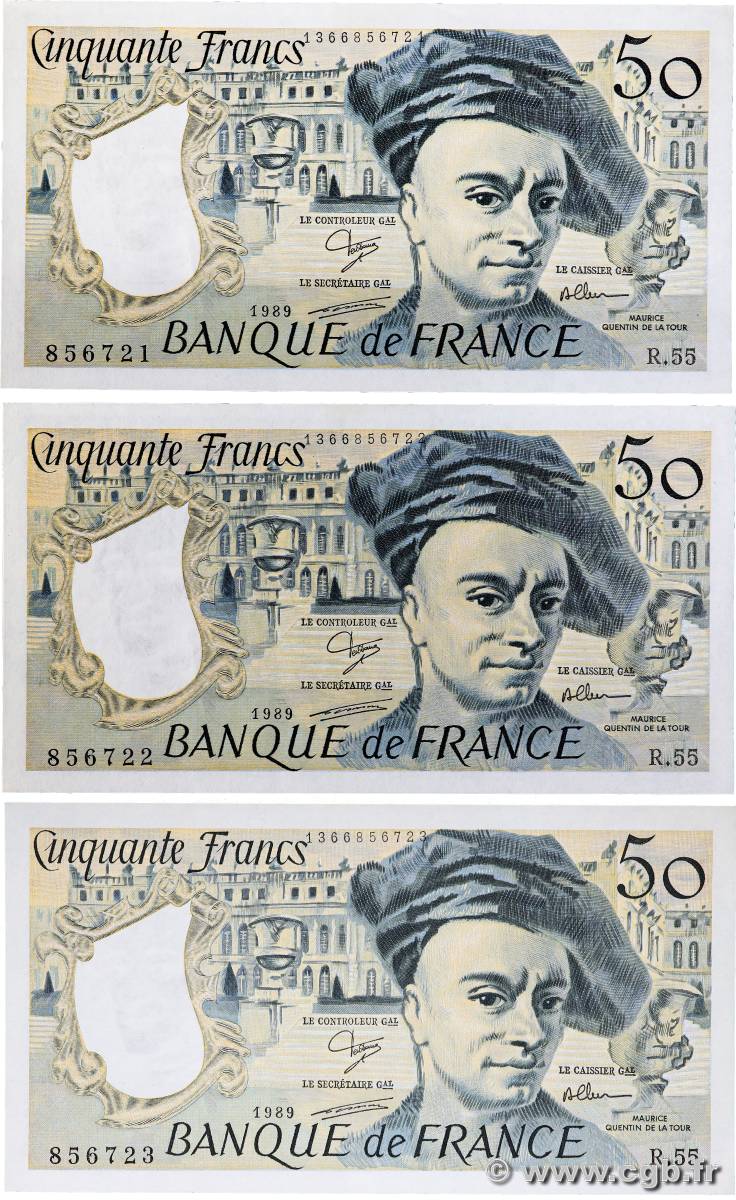 50 Francs QUENTIN DE LA TOUR Consécutifs FRANCE  1989 F.67.15 AU