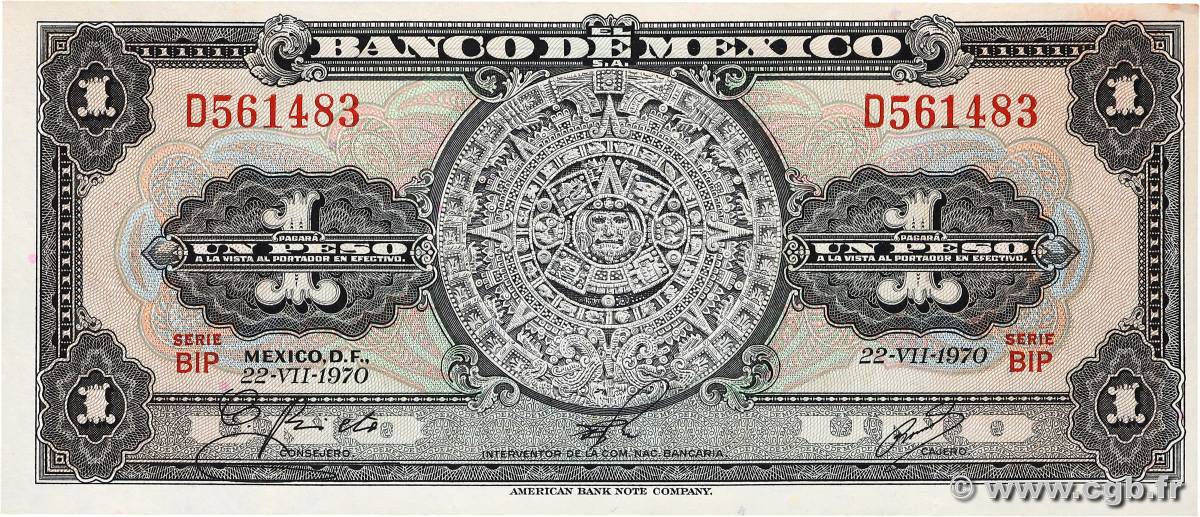 1 Peso MEXICO  1970 P.059l UNC-