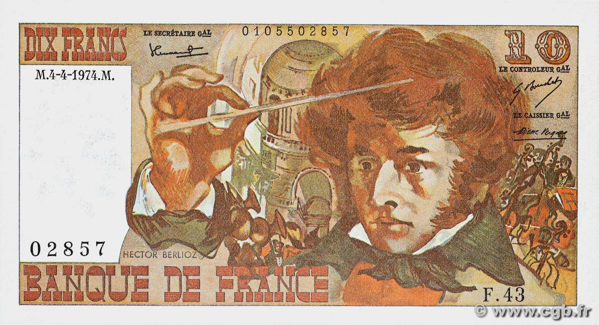 10 Francs BERLIOZ FRANKREICH  1974 F.63.04 fST+