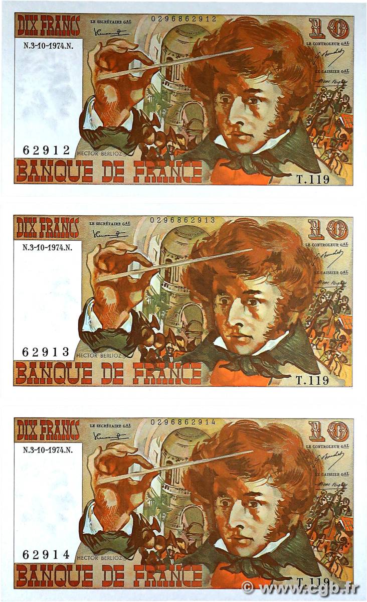 10 Francs BERLIOZ Consécutifs FRANCIA  1974 F.63.07b q.FDC