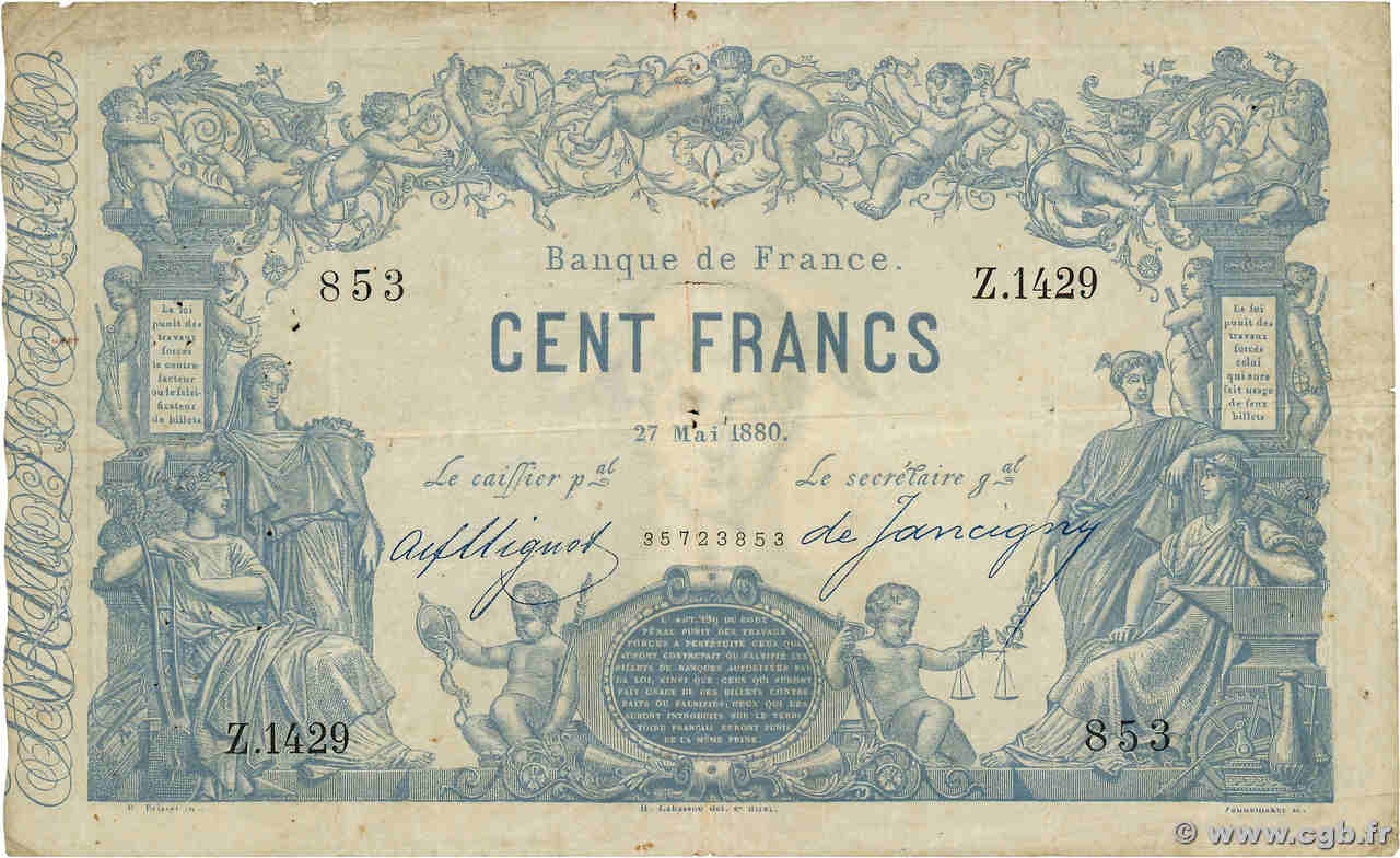 100 Francs type 1862 - Bleu à indices Noirs FRANCE  1880 F.A39.16 F