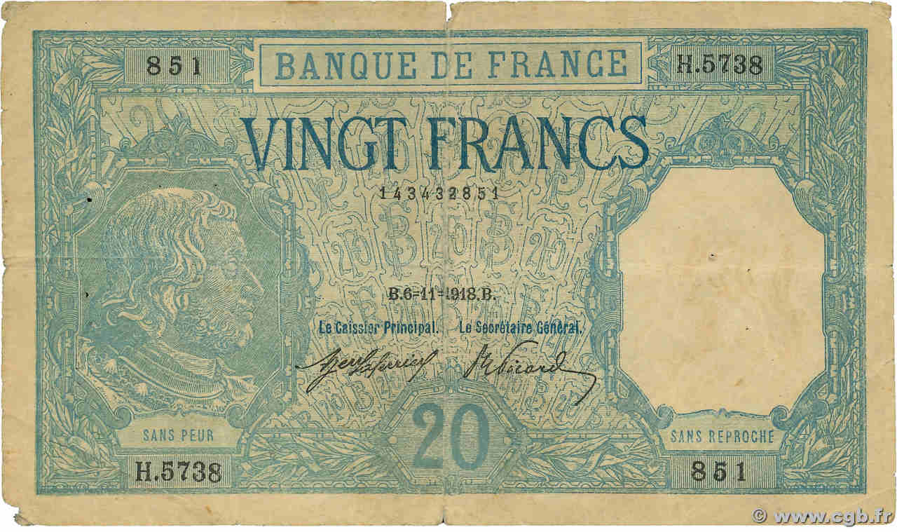20 Francs BAYARD Faux FRANCE  1918 F.11.03x F+