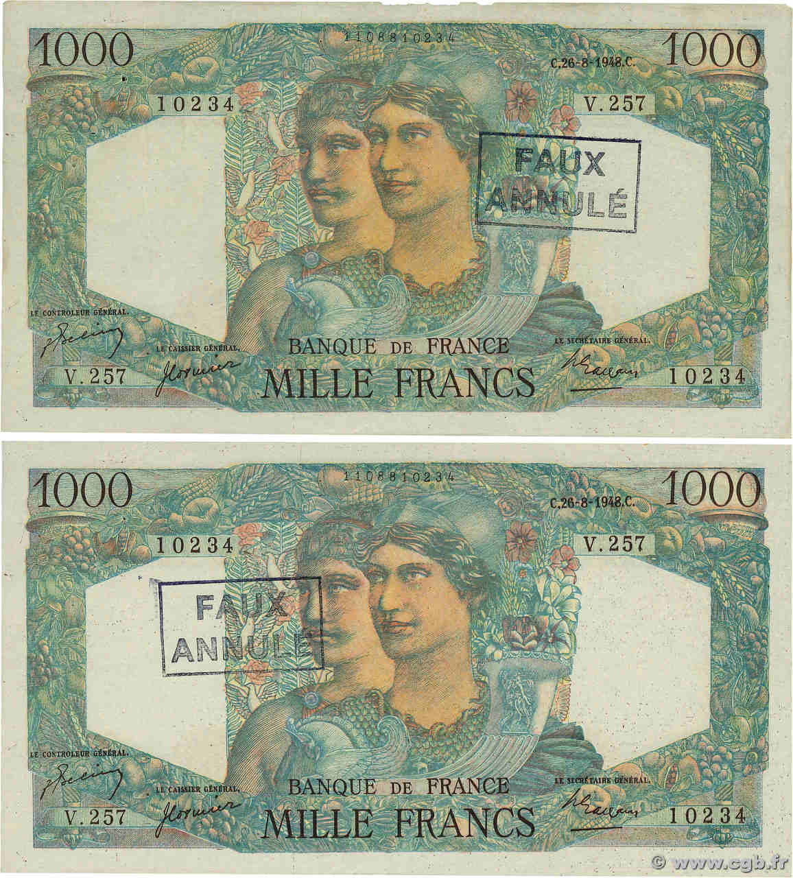1000 Francs MINERVE ET HERCULE Faux FRANCE  1948 F.41.23x XF