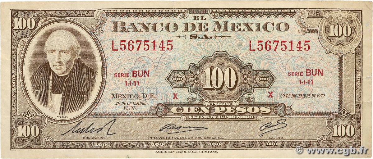 100 Pesos MEXICO  1972 P.061h VF