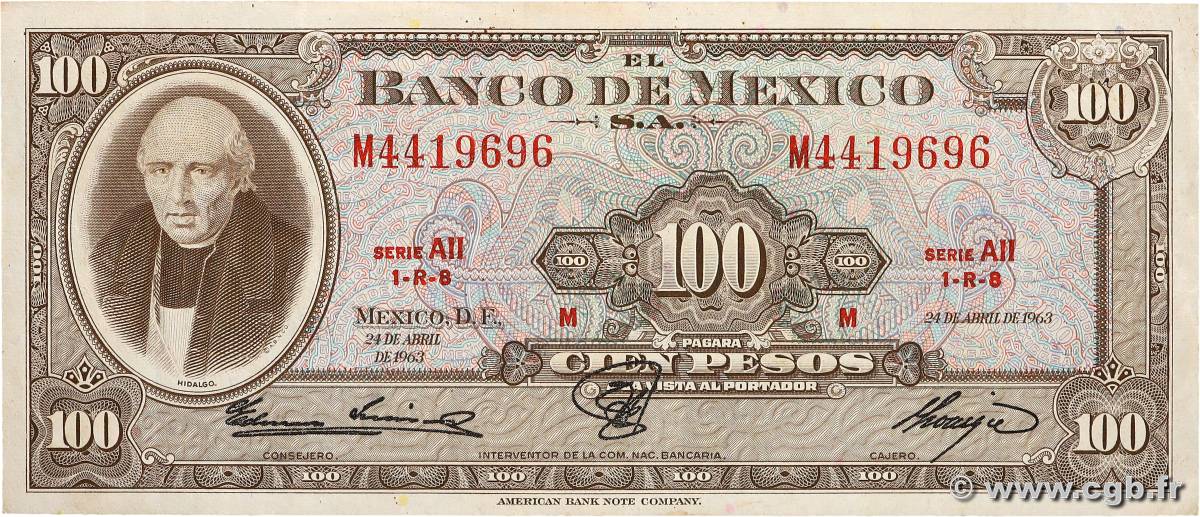 100 Pesos MEXICO  1963 P.061b VF+