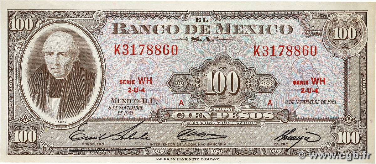 100 Pesos MEXICO  1961 P.061a AU+