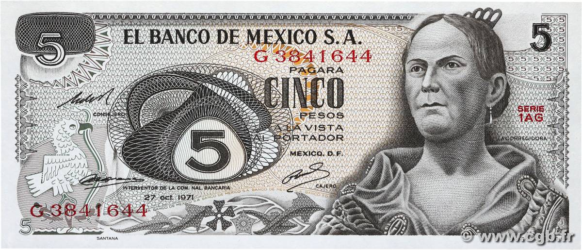 5 Pesos MEXICO  1971 P.062b UNC