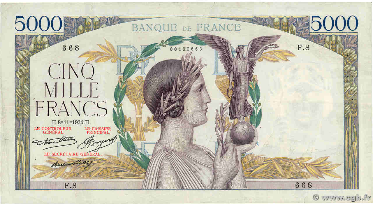 5000 Francs VICTOIRE FRANCE  1934 F.44.01 TB+