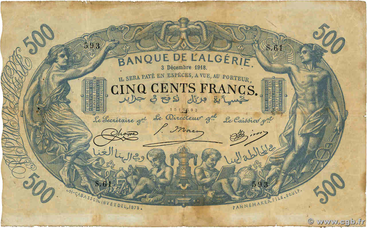 500 Francs ALGERIEN  1918 P.075b fS