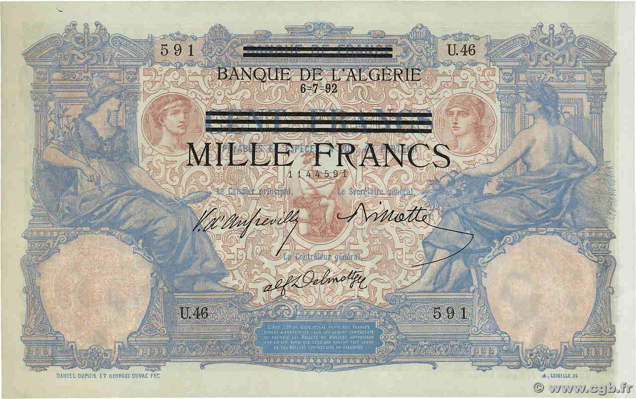 1000 Francs sur 100 Francs TUNISIE  1942 P.31 SPL