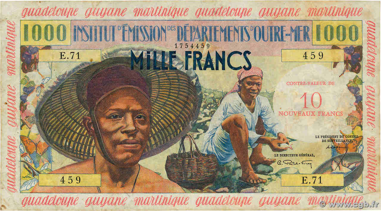 10 Nouveaux Francs sur 1000 Francs Pêcheur FRENCH ANTILLES  1960 P.02 S