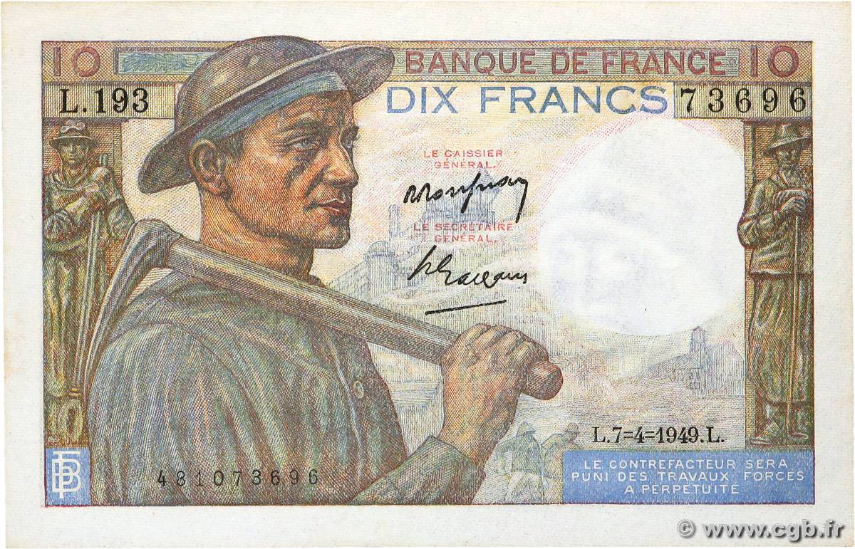 10 Francs MINEUR FRANCE  1949 F.08.21 UNC-