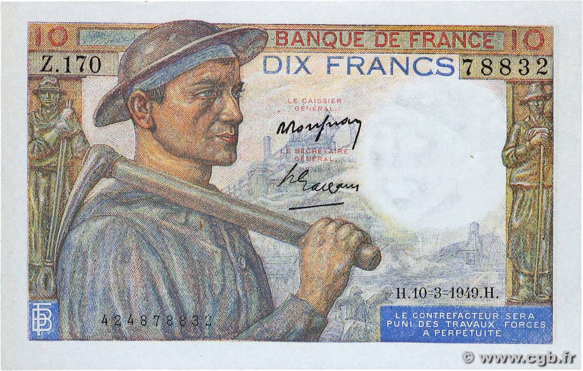 10 Francs MINEUR FRANKREICH  1949 F.08.20 fST+