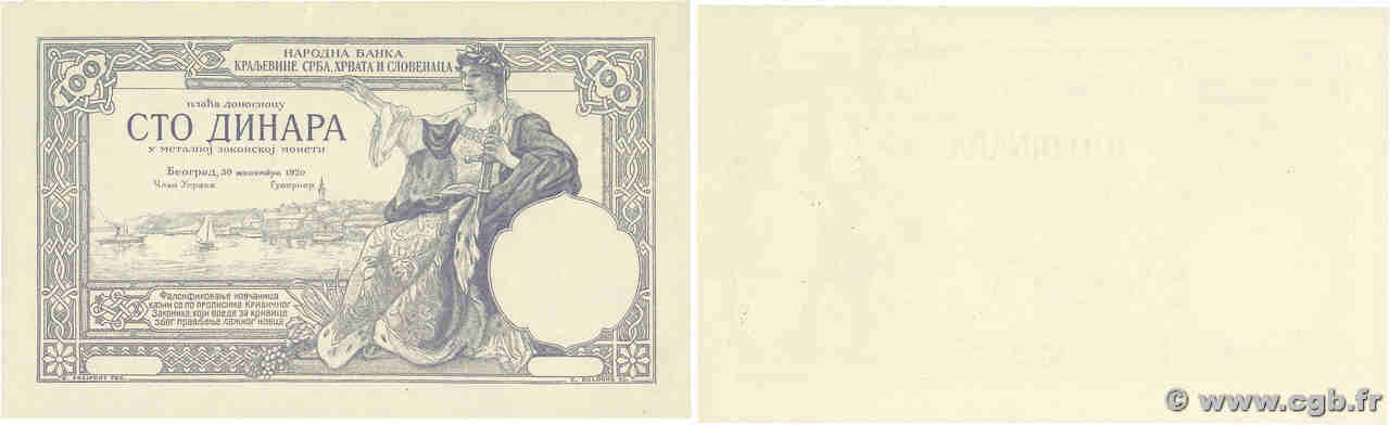 100 Dinara Épreuve YUGOSLAVIA  1920 P.022p AU+