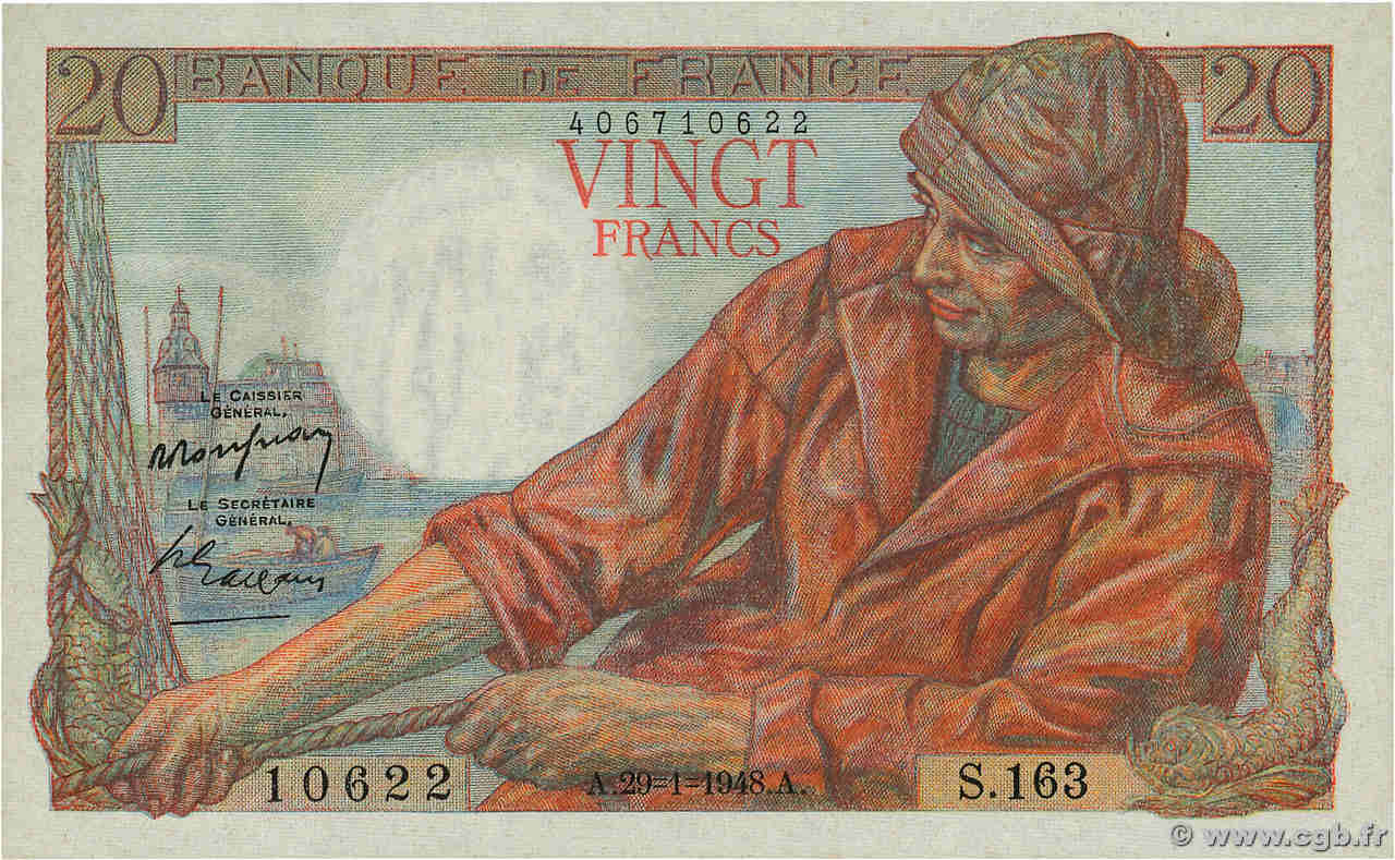 20 Francs PÊCHEUR FRANCE  1948 F.13.12 UNC-
