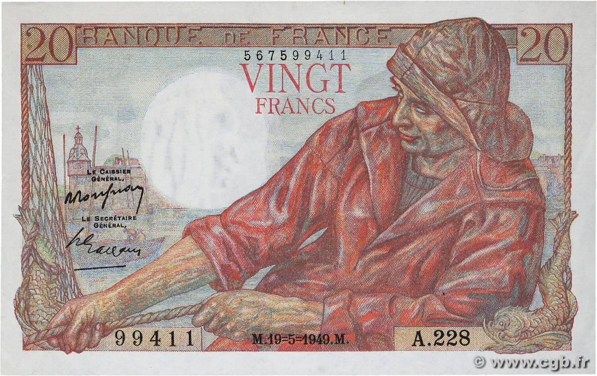 20 Francs PÊCHEUR FRANCIA  1949 F.13.15 AU