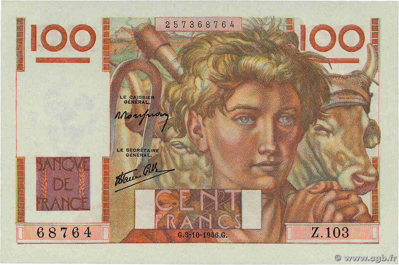 100 Francs JEUNE PAYSAN FRANCE  1946 F.28.09 NEUF