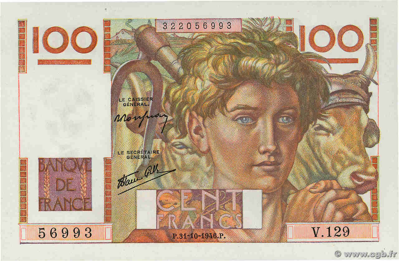 100 Francs JEUNE PAYSAN FRANCE  1946 F.28.10 UNC