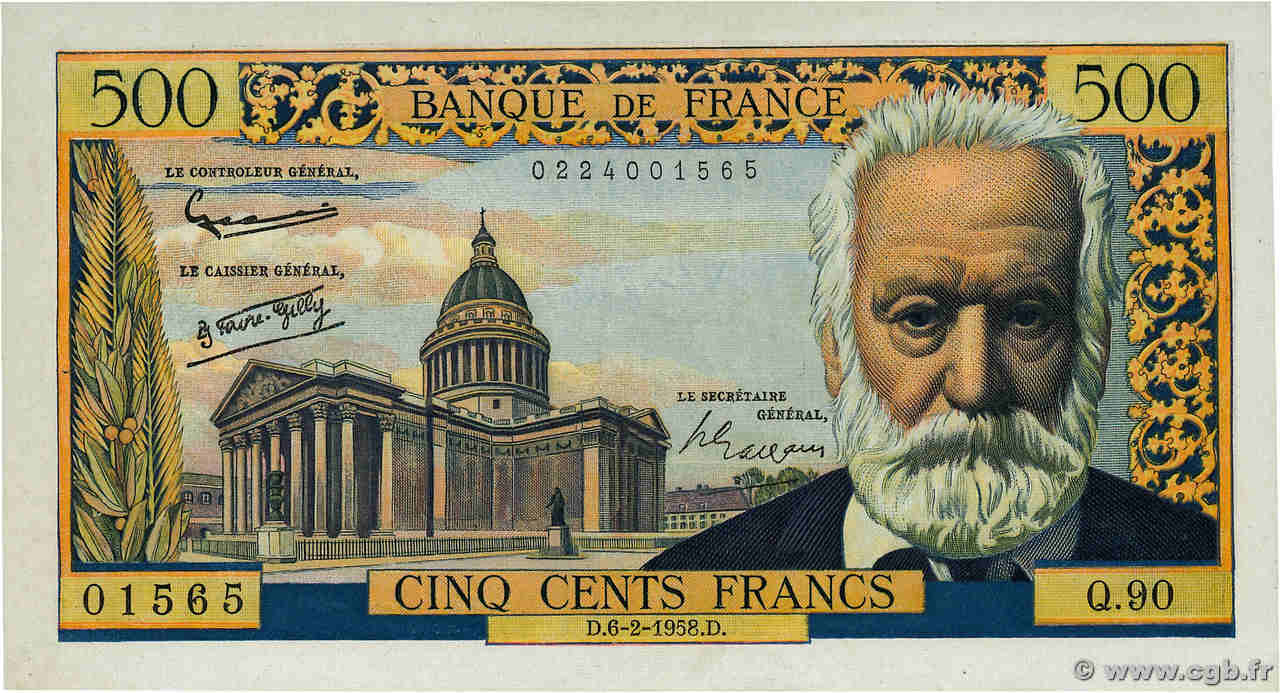 500 Francs VICTOR HUGO FRANCIA  1958 F.35.08 MBC+