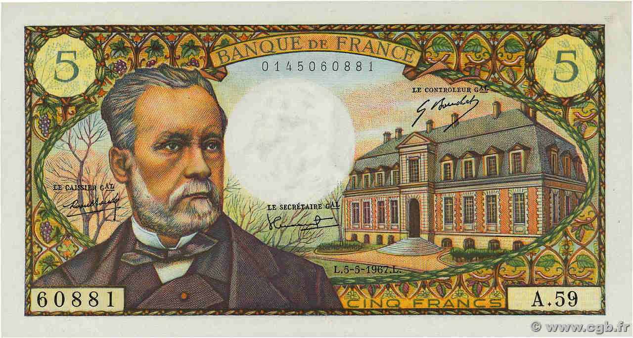 5 Francs PASTEUR FRANCE  1967 F.61.05 pr.SPL