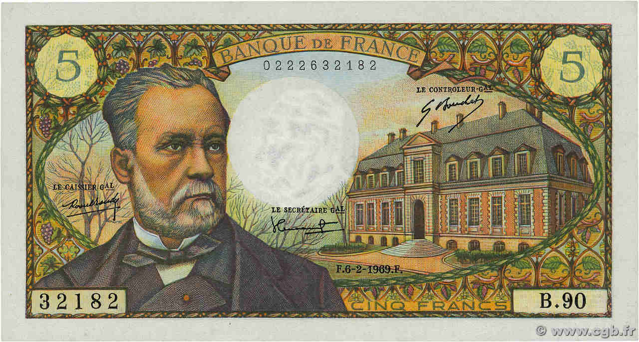 5 Francs PASTEUR FRANCIA  1969 F.61.09 SC+