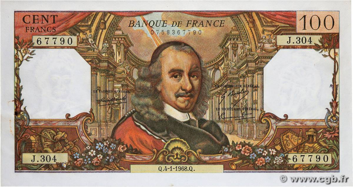 100 Francs CORNEILLE FRANCE  1968 F.65.20 XF+