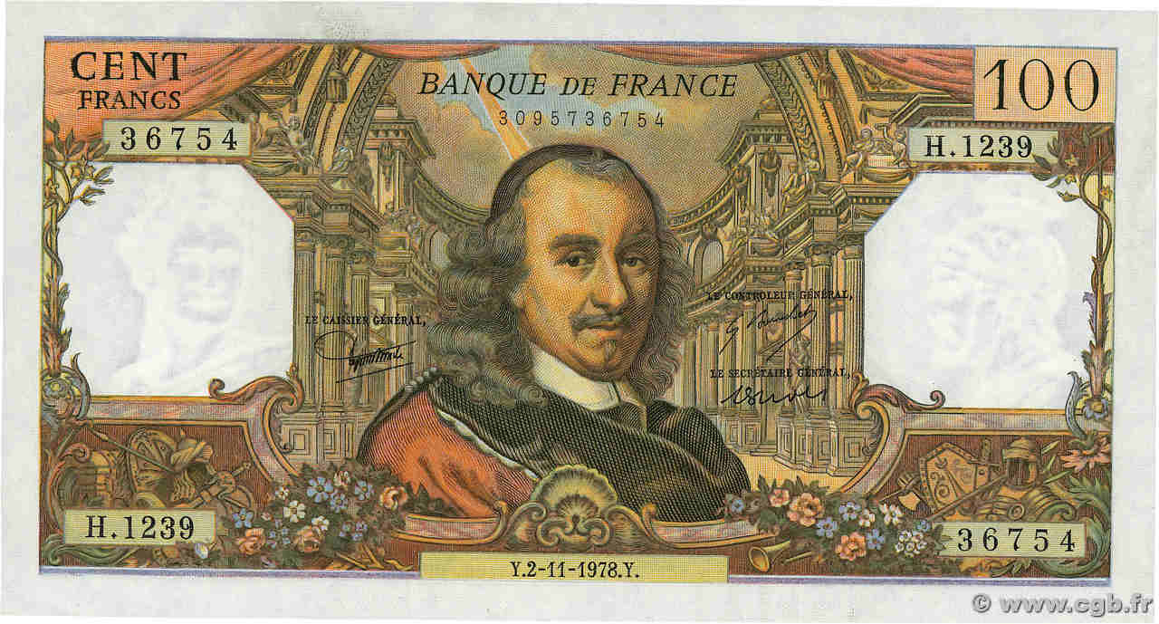 100 Francs CORNEILLE FRANCIA  1978 F.65.64 AU+