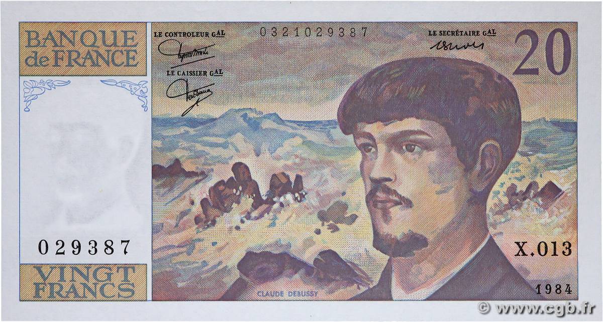 20 Francs DEBUSSY FRANCE  1984 F.66.05 UNC-