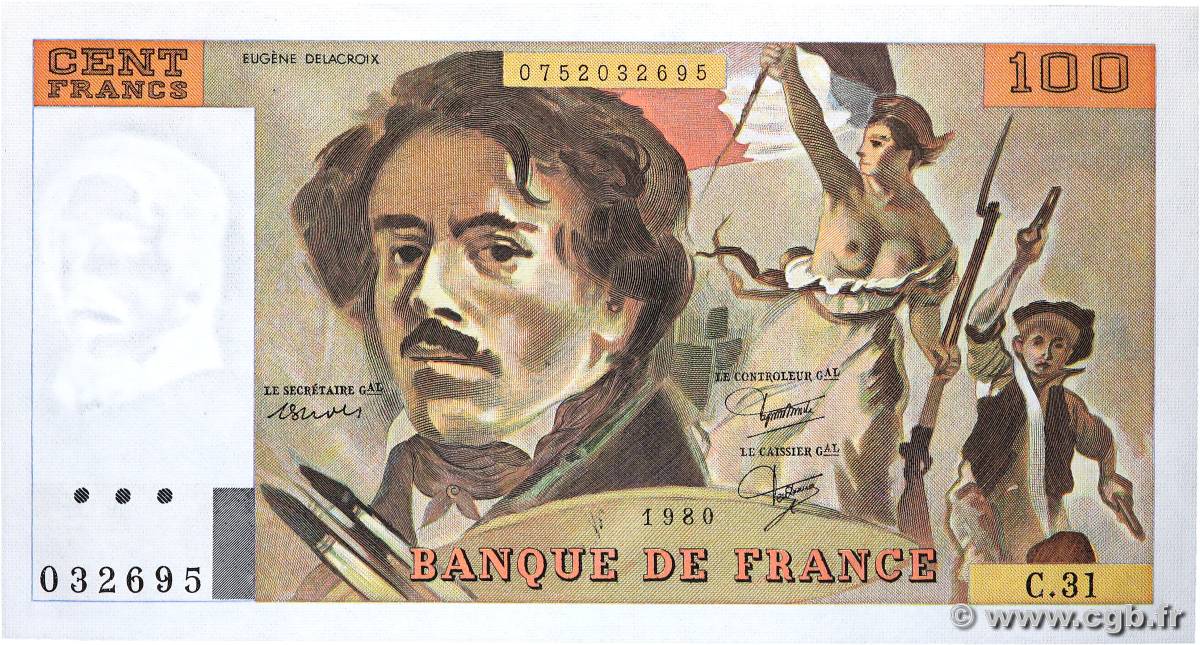 100 Francs DELACROIX modifié FRANCIA  1980 F.69.04a SC+