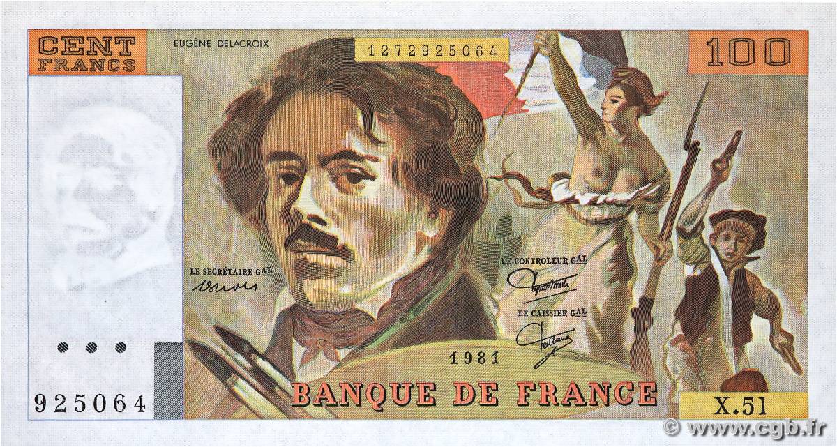 100 Francs DELACROIX modifié FRANCE  1981 F.69.05 NEUF