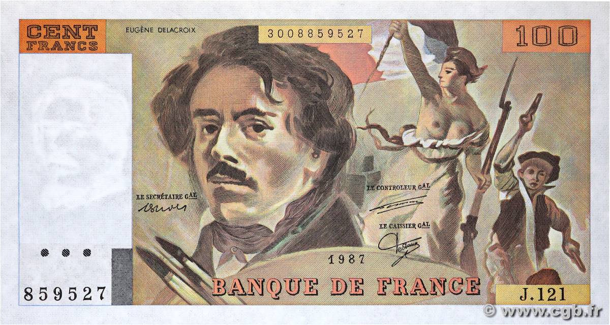 100 Francs DELACROIX modifié FRANCE  1987 F.69.11 UNC-