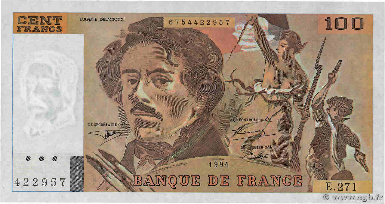 100 Francs DELACROIX 442-1 & 442-2 FRANCE  1994 F.69ter.01a NEUF