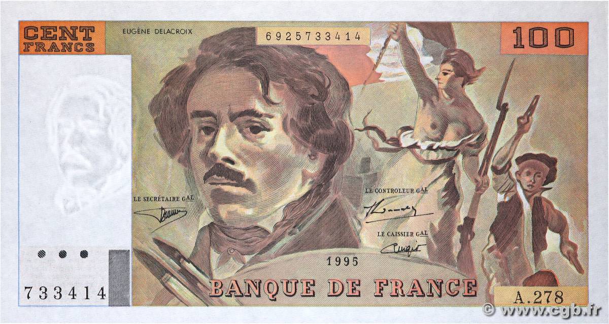 100 Francs DELACROIX 442-1 & 442-2 FRANCE  1995 F.69ter.02b UNC