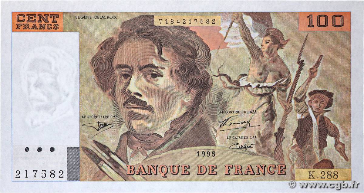 100 Francs DELACROIX 442-1 & 442-2 FRANCIA  1995 F.69ter.02c FDC