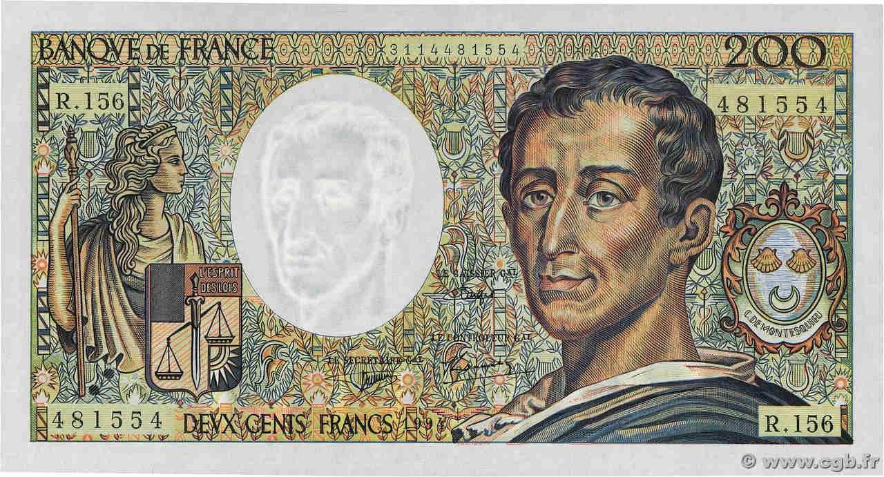 200 Francs MONTESQUIEU Modifié FRANCE  1994 F.70/2.01 NEUF