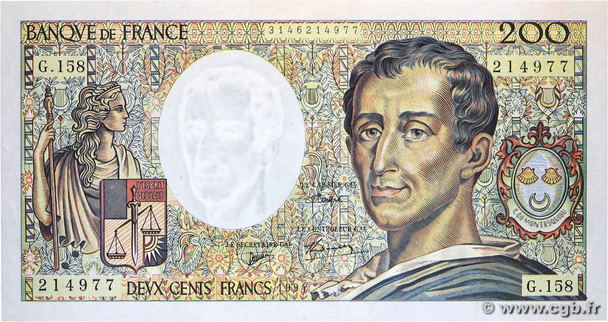 200 Francs MONTESQUIEU Modifié FRANCE  1994 F.70/2.01 AU+