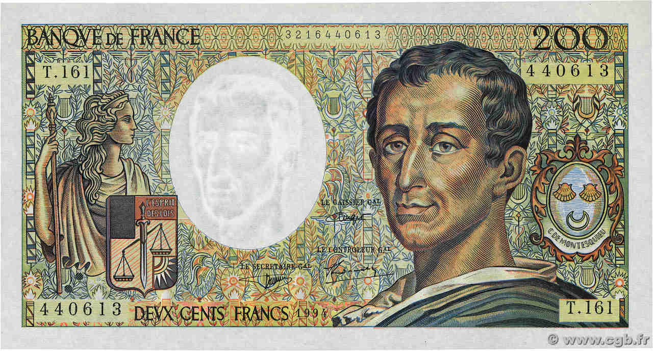 200 Francs MONTESQUIEU Modifié FRANCE  1994 F.70/2.01 UNC