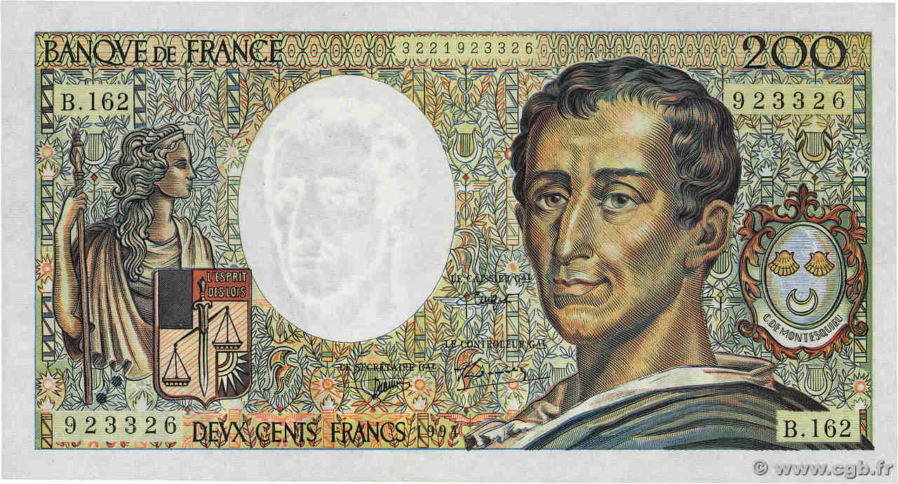 200 Francs MONTESQUIEU Modifié FRANCE  1994 F.70/2.01 UNC