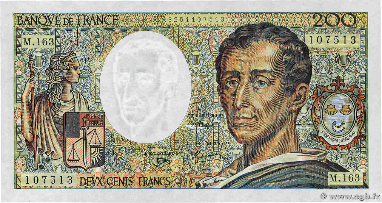 200 Francs MONTESQUIEU Modifié FRANCE  1994 F.70/2.01 AU