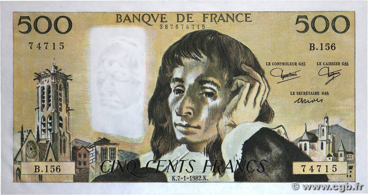 500 Francs PASCAL FRANCIA  1982 F.71.26 AU+