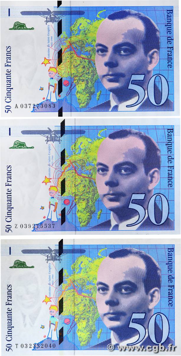 50 Francs SAINT-EXUPÉRY modifié Lot FRANCIA  1997 F.73.04 FDC