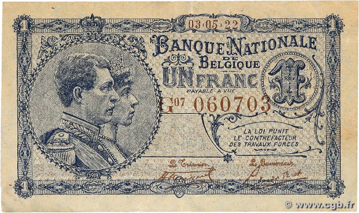 1 Franc BELGIO  1922 P.092 SPL