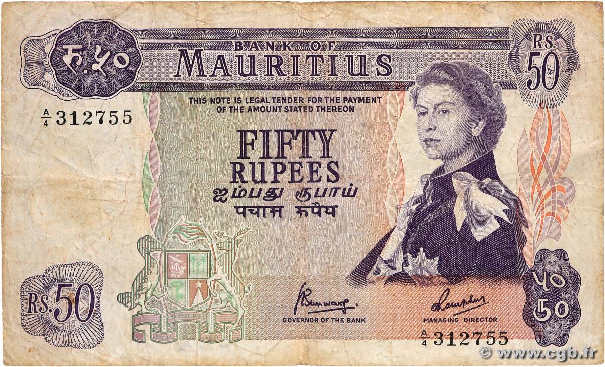 50 Rupees MAURITIUS  1967 P.33c F