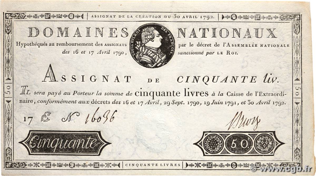 50 Livres FRANKREICH  1792 Ass.28a fST+