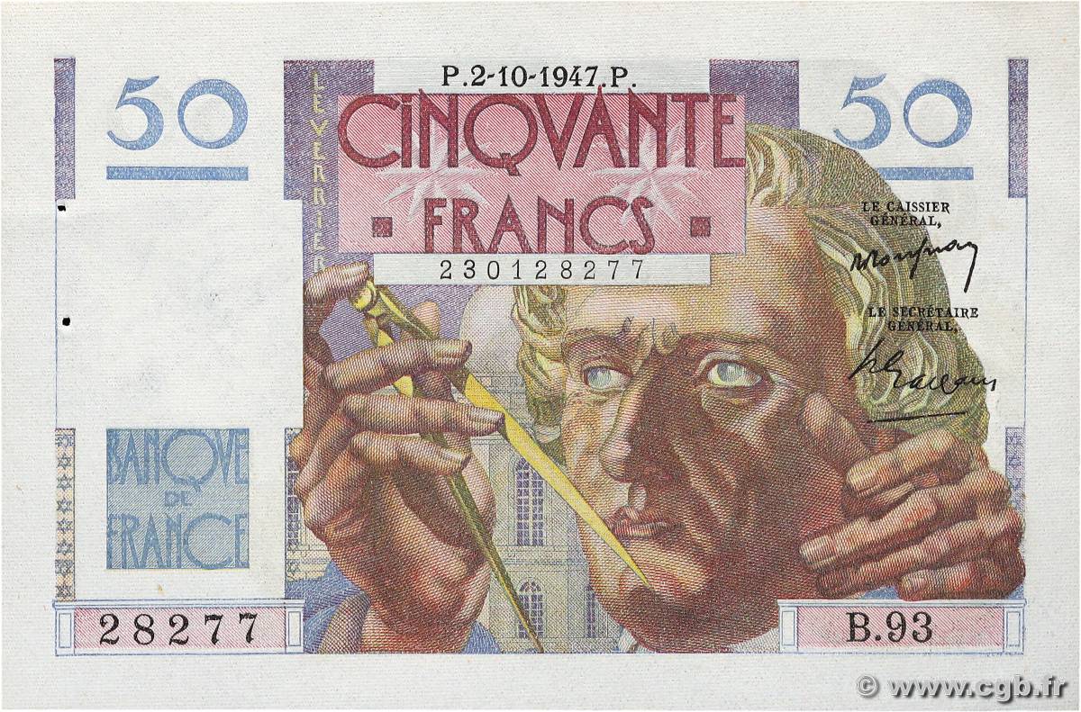 50 Francs LE VERRIER FRANCE  1947 F.20.09 SPL