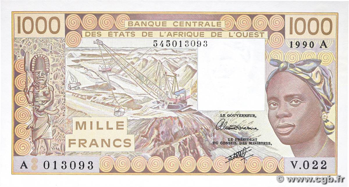 1000 Francs WEST AFRICAN STATES  1990 P.107Aj UNC-